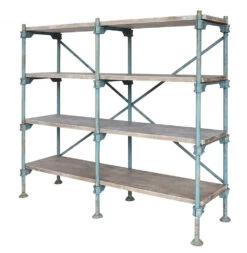 Wood & Metal Vintage Repro 4-Tier Shelf, Distressed Blue (Pick Up Only)