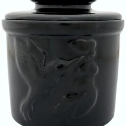 Hummingbird Butter Crock, Black By JBK Pottery