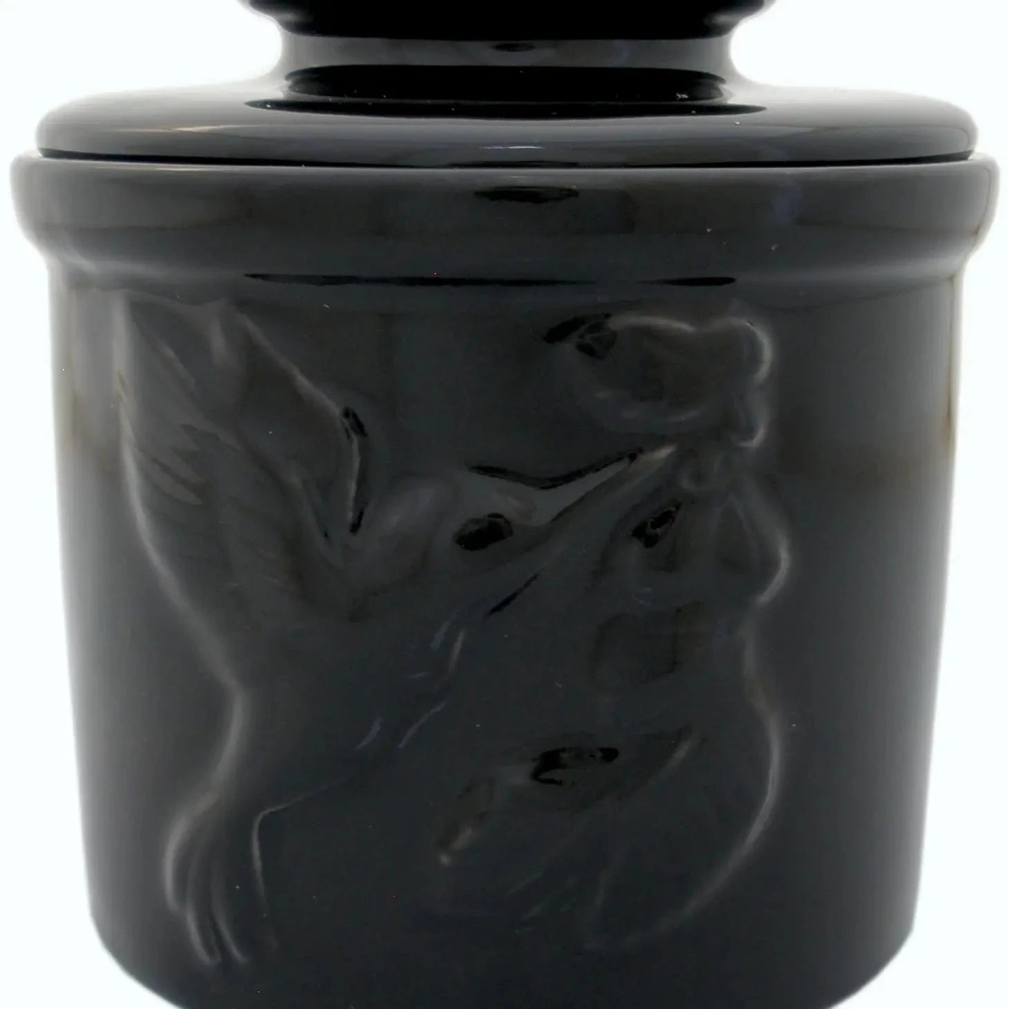 Hummingbird Butter Crock, Black By JBK Pottery