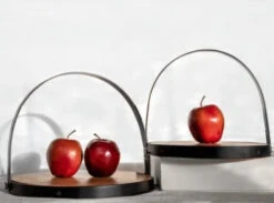 Wood & Metal Basket Handle Round Tray, 2 Size Options (Pick Up Only)