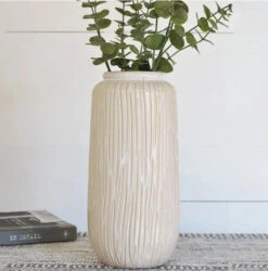 Vertical Stripe Pattern Textured Vase, 13"