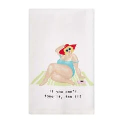 "If You Can't Tone It, Tan It" Poolside Curvy Lady Hand Towel By Mud Pie