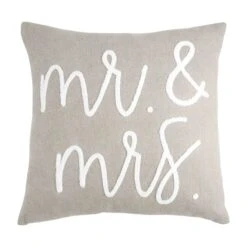 "Mr & Mrs" Dhurrie Boucle Throw Pillow By Mud Pie
