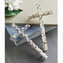 Wood & Wire Pearl Cross By Mud Pie, 2 Color Options