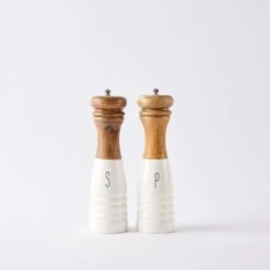 Two-Tone Wood White-Dipped Salt & Pepper Shaker Set By Mud Pie