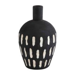 Small Paulownia Wood Black Carved Pot Vase By Mud Pie (Pick Up Only)
