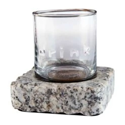 "Drink" Double Old Fashioned Glass With Gray Granite Chilling Stone Coaster By Mud Pie