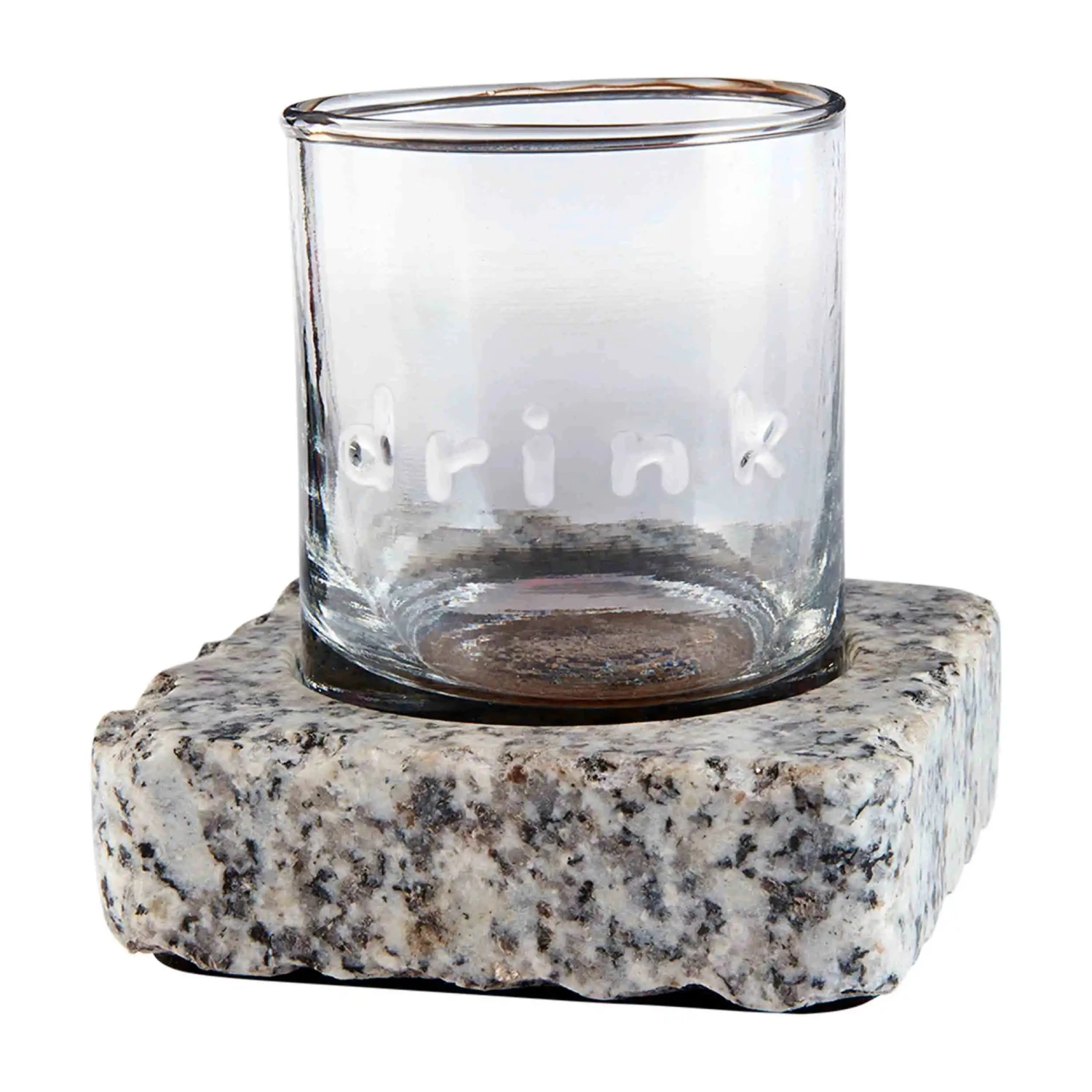"Drink" Double Old Fashioned Glass With Gray Granite Chilling Stone Coaster By Mud Pie