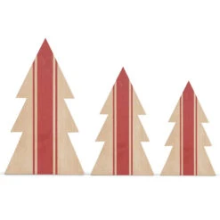 Natural Wood Tree Cutout With Red Stripes, 3 Size Options