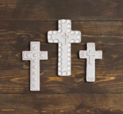 White Stoneware Cross Sitter, 3 Size Options, By Mud Pie