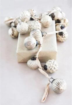 72"L Mercury Glass Ball Ornament Garland, Matte White