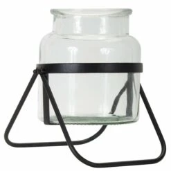 Glass Jar Vase In Metal Stand
