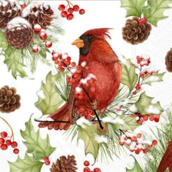 Cardinal In Holly Branch Paper Cocktail Napkin Pack