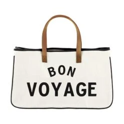 "Bon Voyage" Canvas & Leather Tote Bag