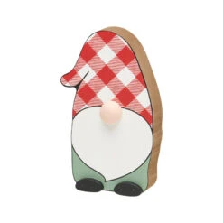 Gnome Red Buffalo Check Plaid Wood Block Sign Sitter