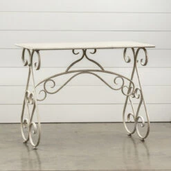 Scroll Metal Entry Table, Antique White (Pick Up Only)