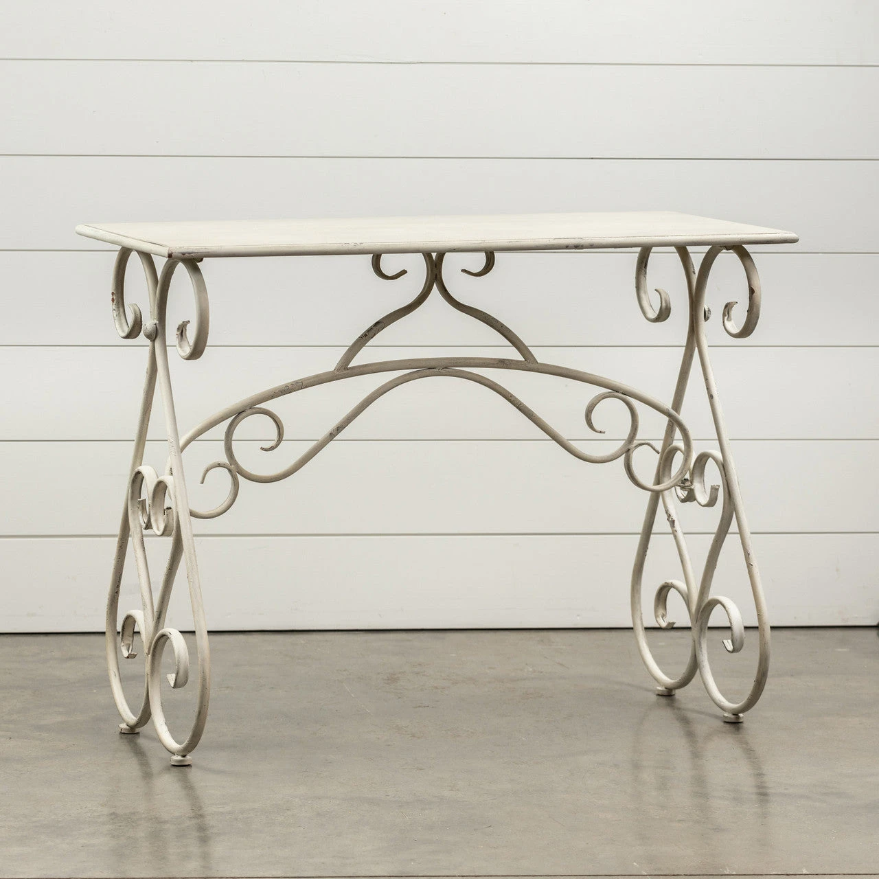 Scroll Metal Entry Table, Antique White (Pick Up Only)