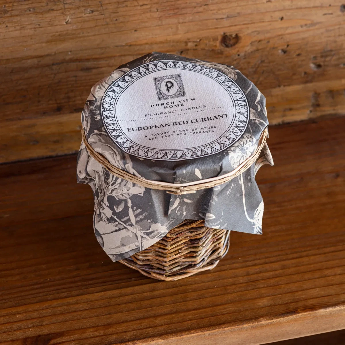 French Willow Wrapped Glass Candle, European Red Currant Scent By Porch View Home