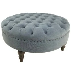 Nail Head Trimmed Tufted Round Ottoman By Porch View Home (Special Order Available - Pick Up Only)