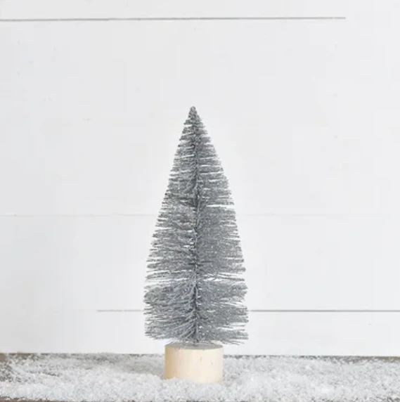 Bottle Brush Tree, Silver Glitter, 12.6"