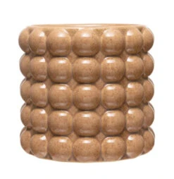Bubble Embossed Stoneware Planter, Camel Color