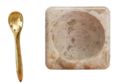 Marble & Sandstone Pinch Pot With Brass Spoon