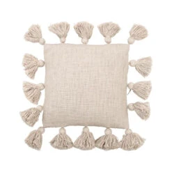 Cotton Slub Pillow With Tassels, Cream
