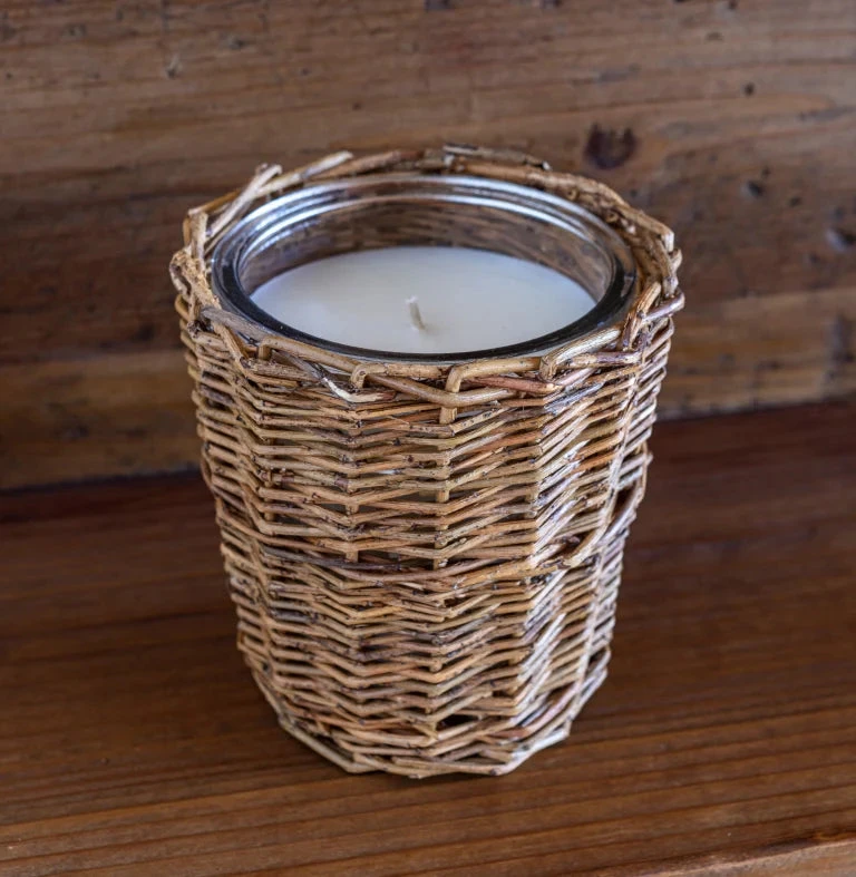 French Willow Wrapped Glass Candle, Glady's Recipe Scent By Porch View Home - Image 2