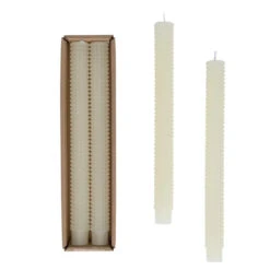 Hobnail Taper Candles, Creme, Boxed Set Of 2