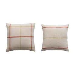 Cotton Flannel Pillow With Pattern, Cream & Rust, 2 Style Options
