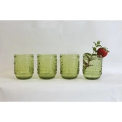 Embossed Drinking Glass, Green