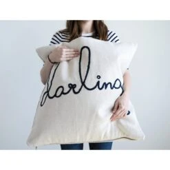 “Darling" Embroidered Pillow, 26" Square