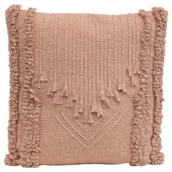 Embroidered Pillow With Applique & Fringe, Putty Color