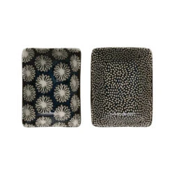 Stoneware Dish With Pattern, Midnight Blue, 2 Style Options