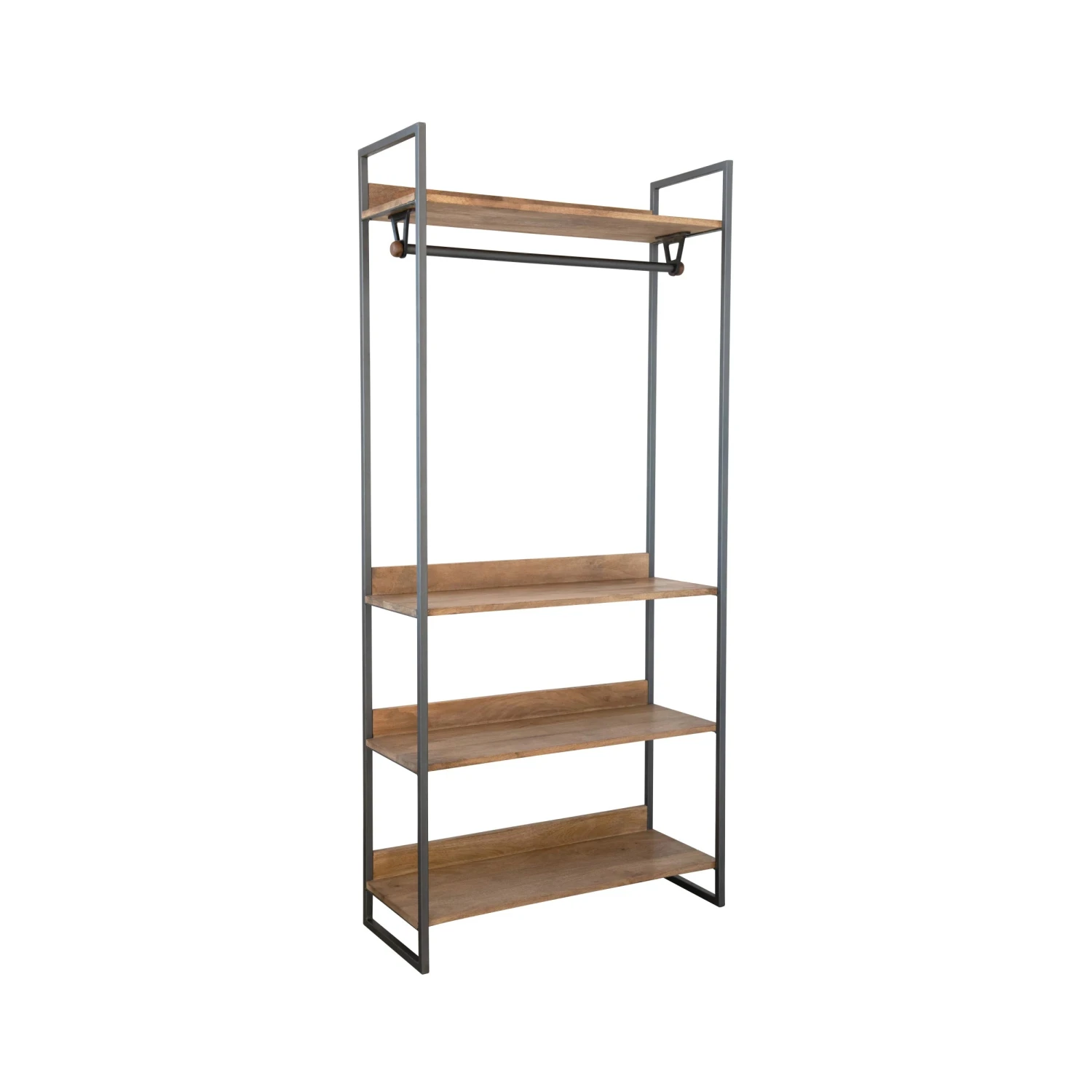 Metal Shelf With Rod And Four Mango Wood Shelves, Gunmetal Finish & Natural (Pick Up Only) - Image 2