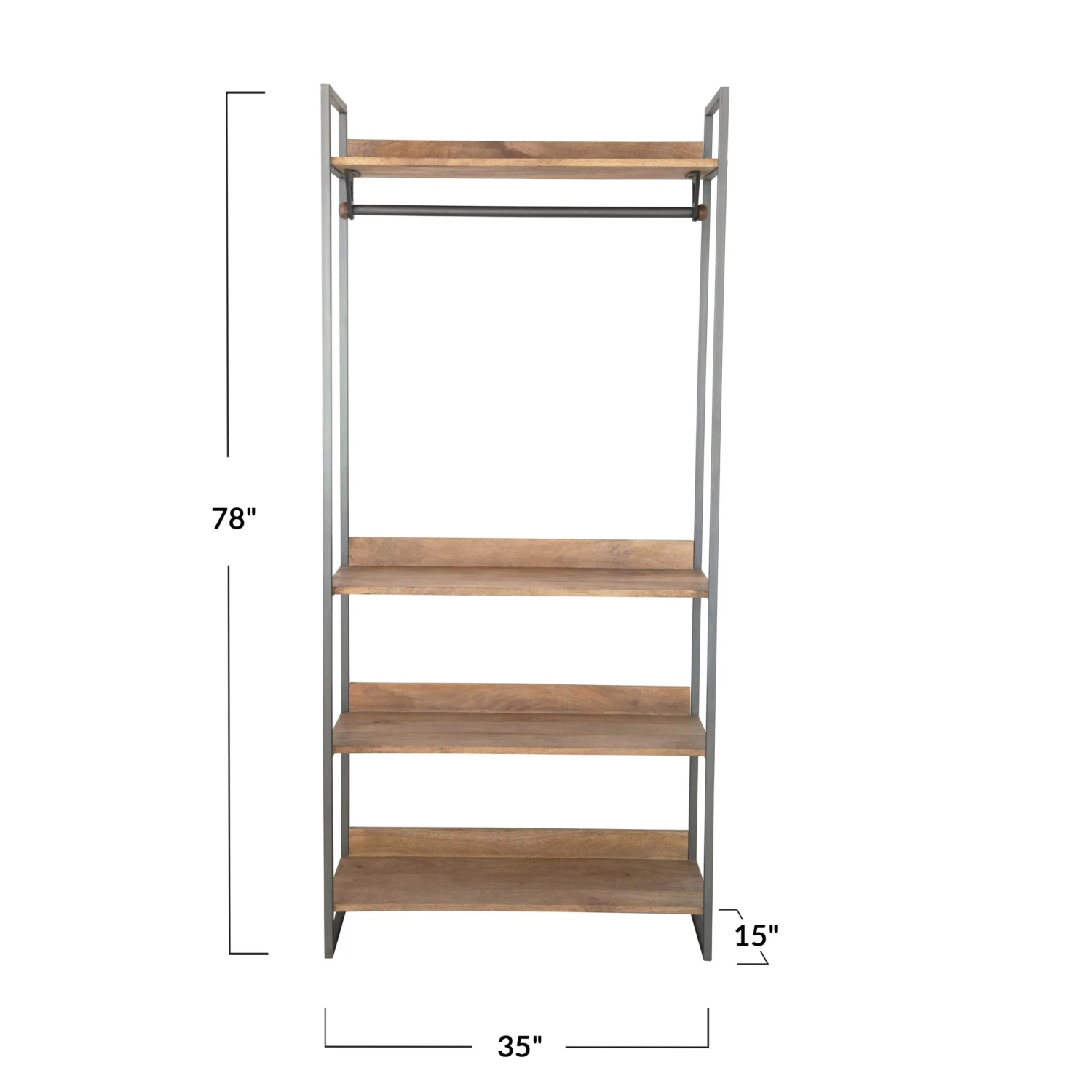 Metal Shelf With Rod And Four Mango Wood Shelves, Gunmetal Finish & Natural (Pick Up Only) - Image 4