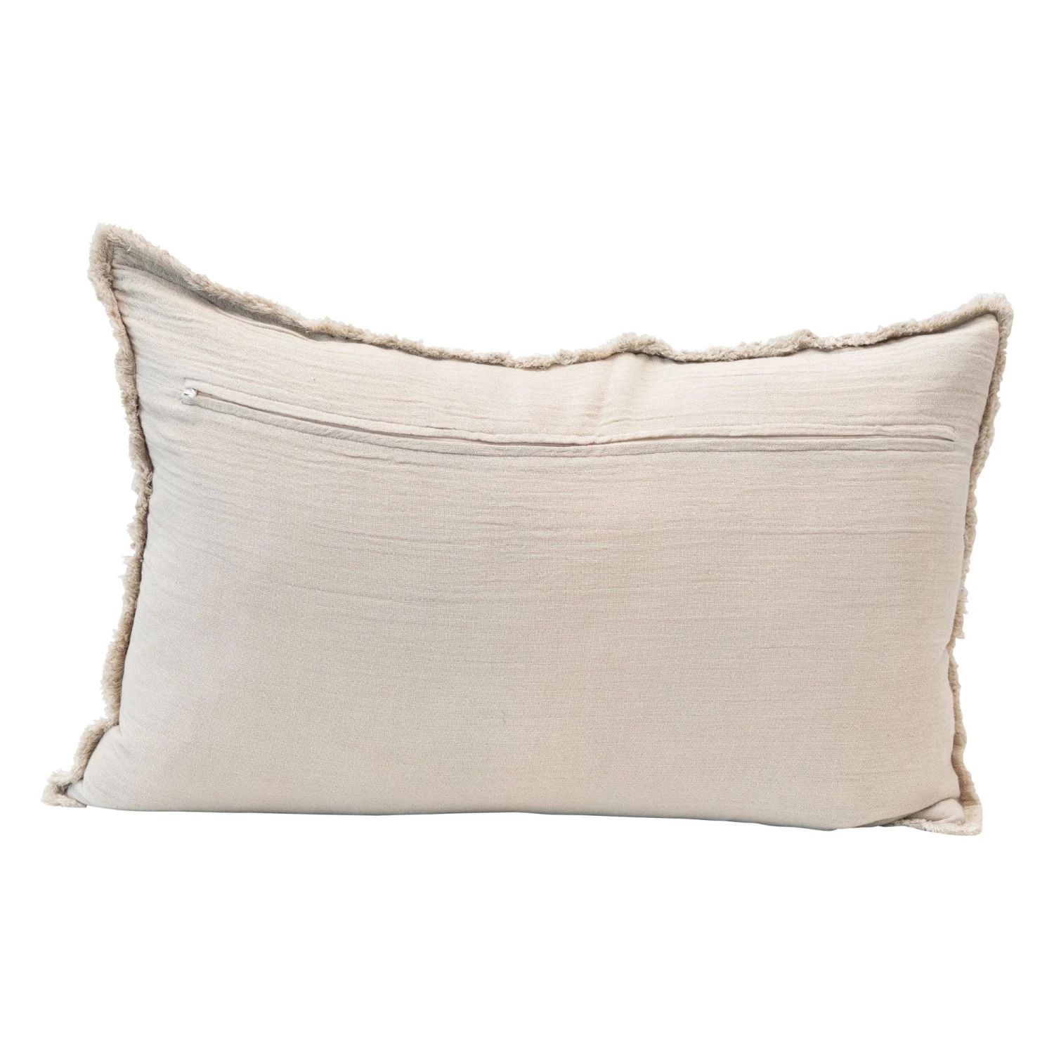 Lumbar Pillow With Frayed Edges, Natural - Image 2