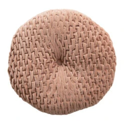 Round Cotton Velvet Pillow With Woven Pattern, Blush Color