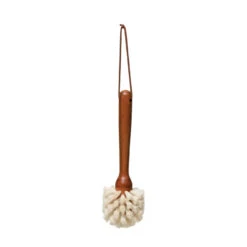 Beech Wood Dish Bottle Brush With Leather Tie, Brown