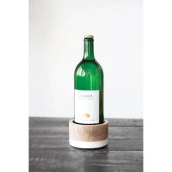 Mango Wood & Marble Wine Bottle Holder, Natural & White