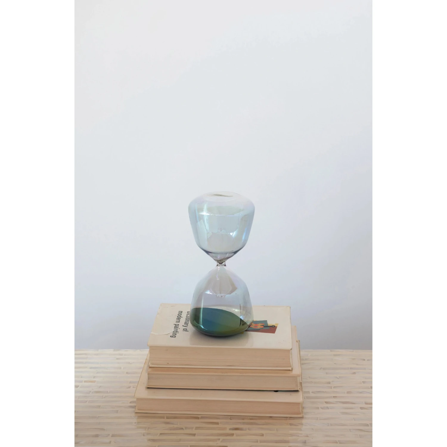 Decorative Glass Hourglass With Black Sand, Iridescent Finish - Image 2