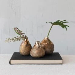 Metal Vase With Burnt Gold Finish, 3 Size Options