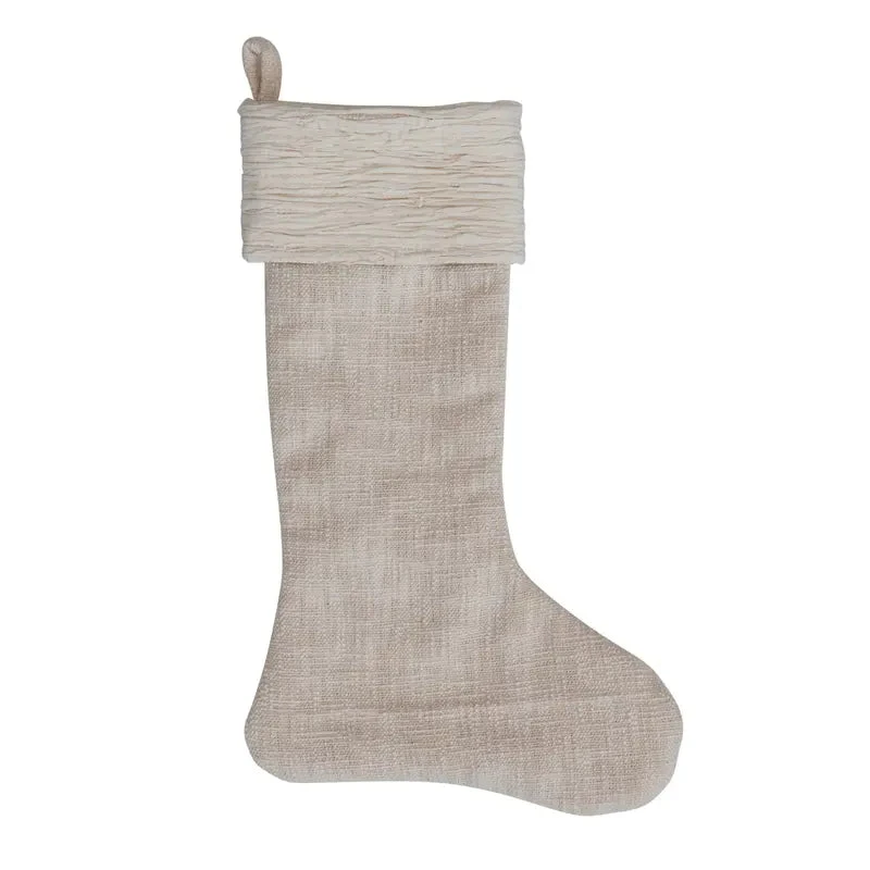Cotton Slub Stocking With Voile Cuff, Cream - Image 2