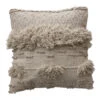 20" Square Cotton Textured Pillow With Fringe, Cream