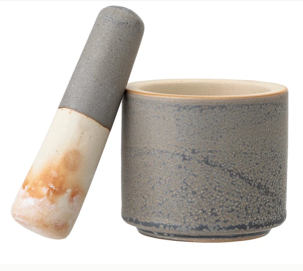 Stoneware Mortar & Pestle Set, Reactive Glaze, Matte Grey