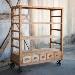 Vintage-Style Rolling Factory Shelves By Park Hill Collection (Pick Up Only)