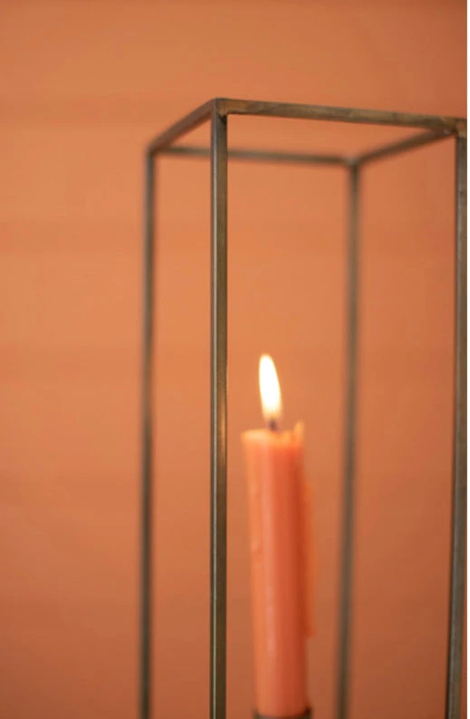 Tall Square Antique Brass Taper Candle Holder - Image 4
