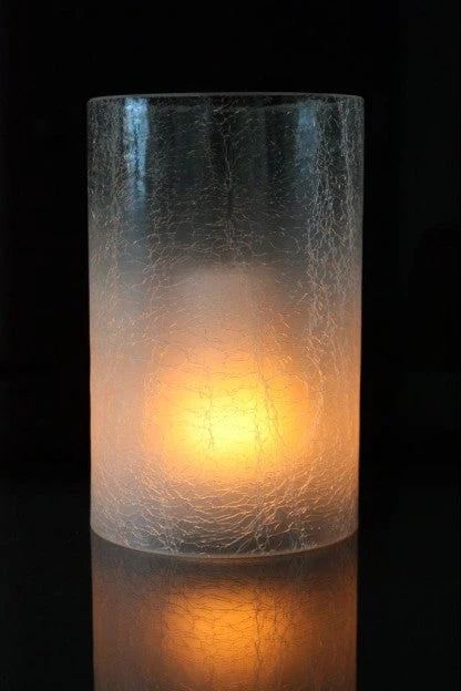 Crackle Glass Cylinder Hurricane Candle Holder, White, 7.5β - Image 2