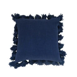18" Square Cotton Pillow W/ Tassels, Navy