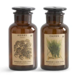 Lidded Brown Glass Herb Labeled Bottles, 2 Style Options